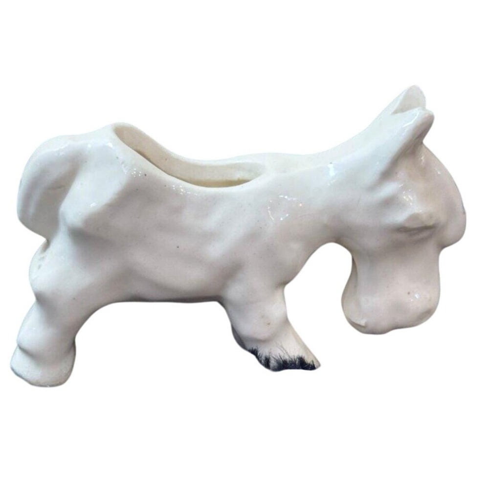 Mid Century White Ceramic Donkey Burro Small Planter Figurine‎
